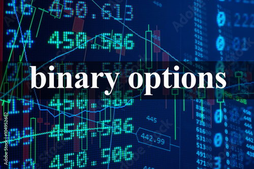 Words binary options  with the financial data on the background. 